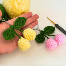 Crochet Cherry Keychain PDF Pattern – Amigurumi Fruit Keyring Tutorial – DIY Cute Handmade Yarn Key Chain Digital Download