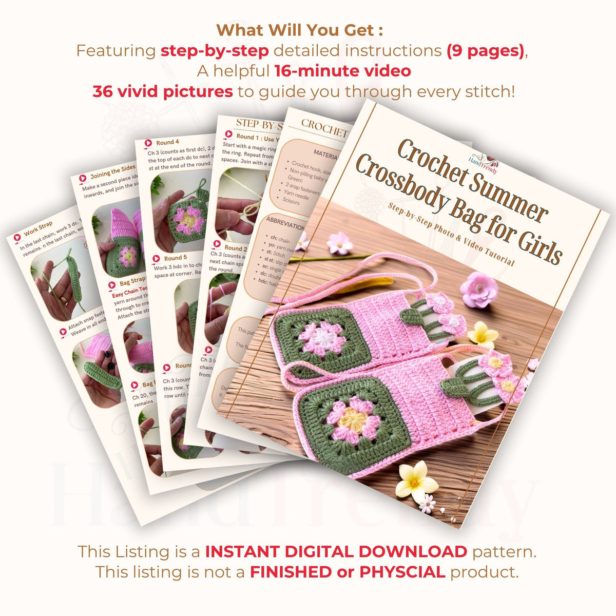 Granny Square Crochet Phone Bag Pattern - PDF DIY - DIY Floral Mobile Purse Pattern - Hand Trendy