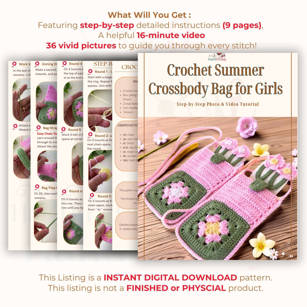 Granny Square Crochet Phone Bag Pattern - PDF DIY - DIY Floral Mobile Purse Pattern - Hand Trendy