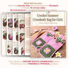 Granny Square Flower Crochet Phone Bag PDF Pattern – Cute Pink Green Crossbody Pouch Tutorial – DIY Floral Mobile Purse Pattern