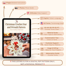 Christmas Crochet Star and Wreath Pattern - Christmas Decoration & Holiday Ornament - Christmas Tree Decor for Beginners