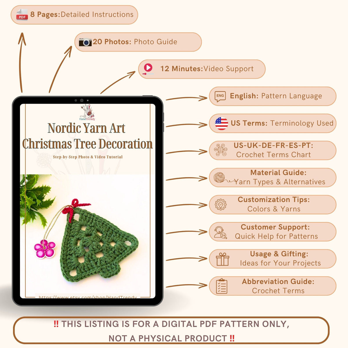 Nordic Crochet Xmas Ornament Pattern - Tree Crochet Pattern For Winter Crochet Decor - Hand Trendy