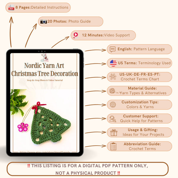 Nordic Yarn Art Christmas Tree Decoration - Handmade Crochet Tree Ornament - Tree Crochet Pattern For Winter Crochet Decor