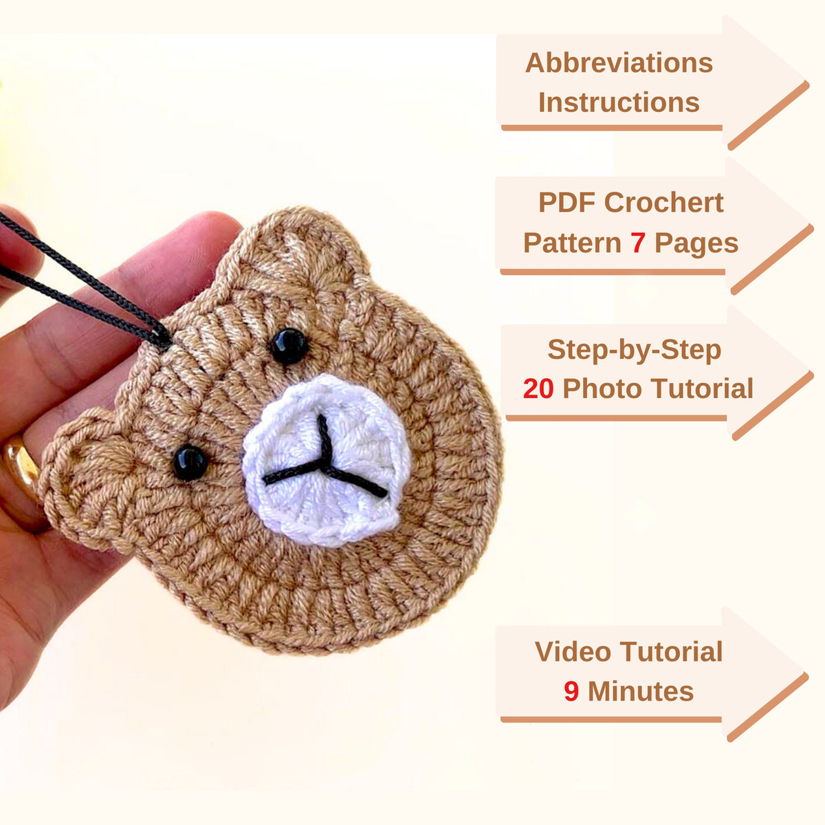 Easy Crochet Teddy Bear Pattern - Moon Bear Applique - Pattern for Beginners - Hand Trendy