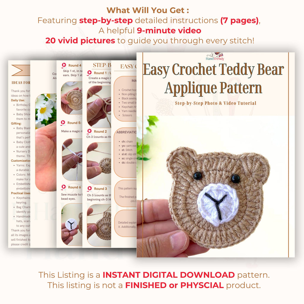 Easy Crochet Teddy Bear Pattern - Moon Bear Applique - Pattern for Beginners - Hand Trendy