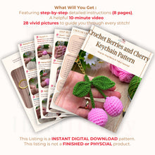Crochet Cherry Keychain PDF Pattern – Amigurumi Fruit Keyring Tutorial – DIY Cute Handmade Yarn Key Chain Digital Download