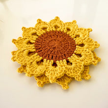 Cute Sunflower Crochet Coasters - Handmade Doily Coaster Set for Coffee and Tea - Fall Themed Sunflower Crochet Coaster Gift