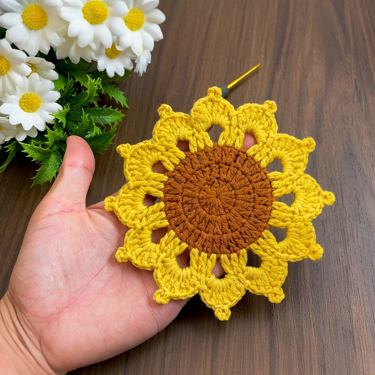 Sunflower Crochet Coasters PDF Pattern - Handmade Doily Coaster Set for Coffee and Tea - Hand Trendy