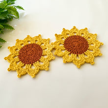 Cute Sunflower Crochet Coasters - Handmade Doily Coaster Set for Coffee and Tea - Fall Themed Sunflower Crochet Coaster Gift