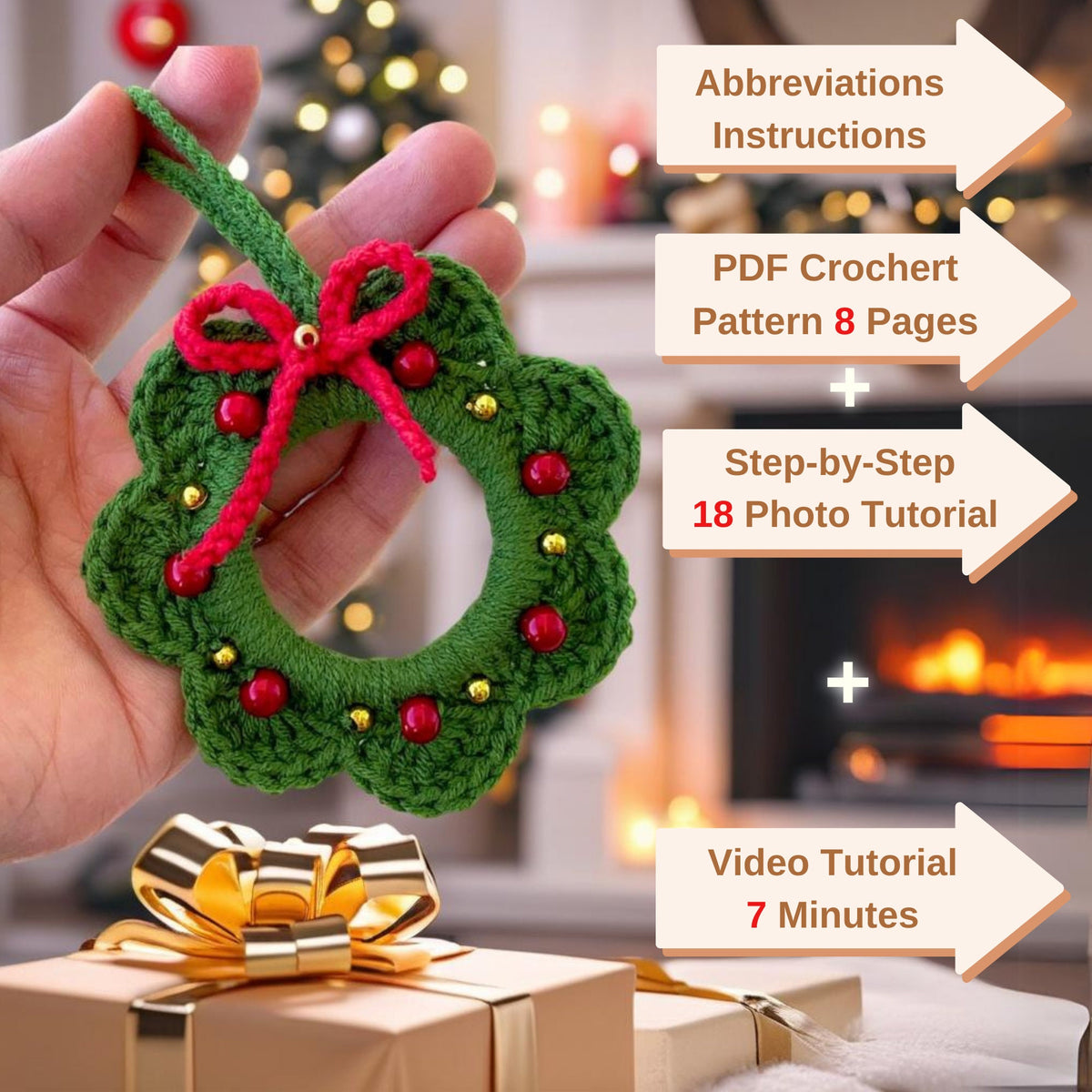 Christmas Crochet Wreath Pattern | Easy PDF | Christmas Tree Decoration - Hand Trendy