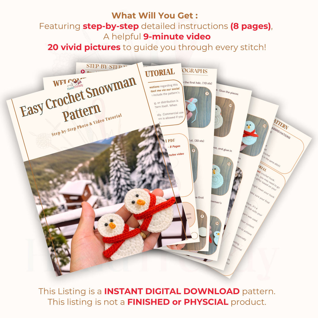 Easy Crochet Snowman Pattern - PDF Only - Little Snowman with Scarf - Hand Trendy