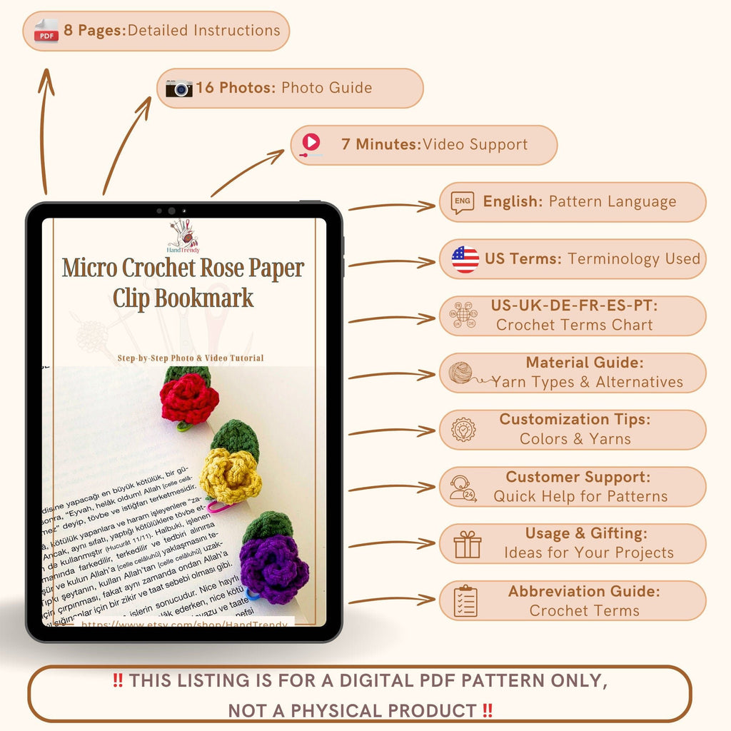 Micro Crochet Rose Bookmark - Cute Floral Accessory - Perfect Gift for Book Lovers and Journal Enthusiasts - Hand Trendy