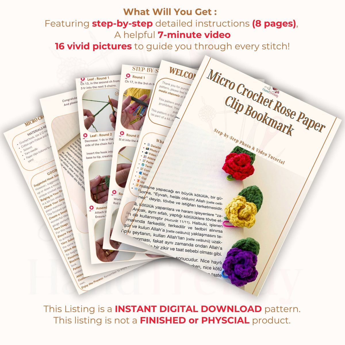 Micro Crochet Rose Bookmark - Cute Floral Accessory - Perfect Gift for Book Lovers and Journal Enthusiasts - Hand Trendy