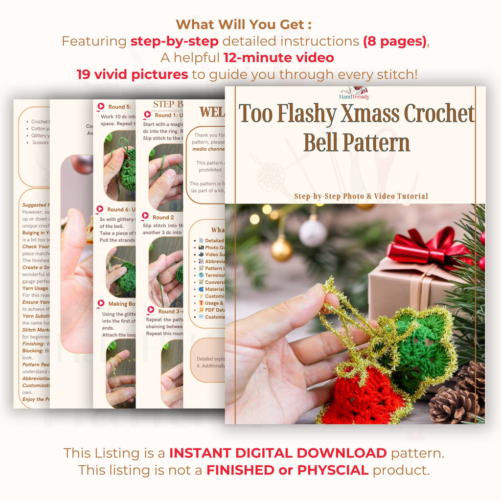 Too Flashy Crochet Bells Pattern PDF - Festive Decor - Mini Xmass Bells Ornament - Hand Trendy