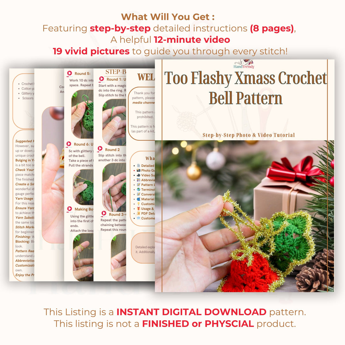 Too Flashy Crochet Bells Pattern PDF - Festive Decor - Mini Xmass Bells Ornament - Hand Trendy