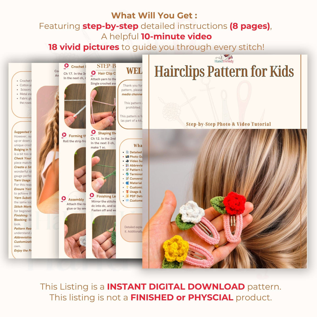 Crochet Hairclips Pattern for Kids - PDF Only - Toddler Hair Clip Crochet Pattern - Hand Trendy