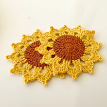 Cute Sunflower Crochet Coasters - Handmade Doily Coaster Set for Coffee and Tea - Fall Themed Sunflower Crochet Coaster Gift