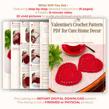 Valentine's Crochet Pattern PDF for Cute Home Decor - Crochet Heart Coasters Set - Instant Download Crochet Gift Pattern