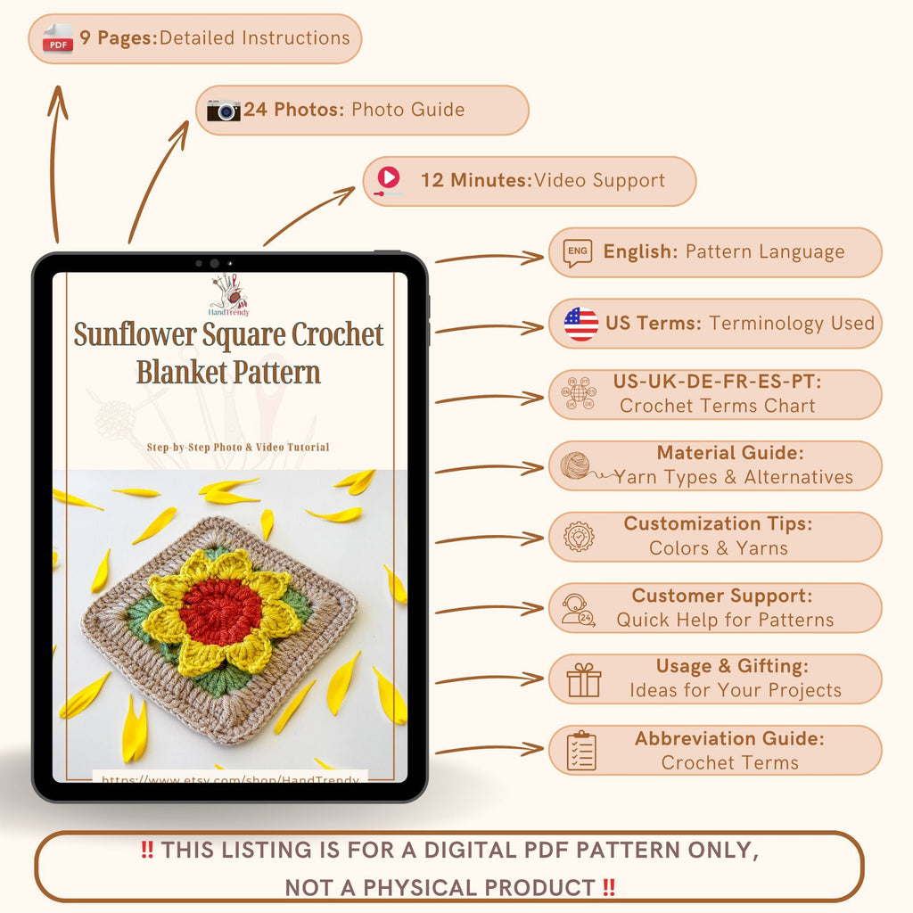 Sunflower Crochet Blanket Pattern - PDF Only - Perfect Housewarming or Mother's Day Gifts - Hand Trendy