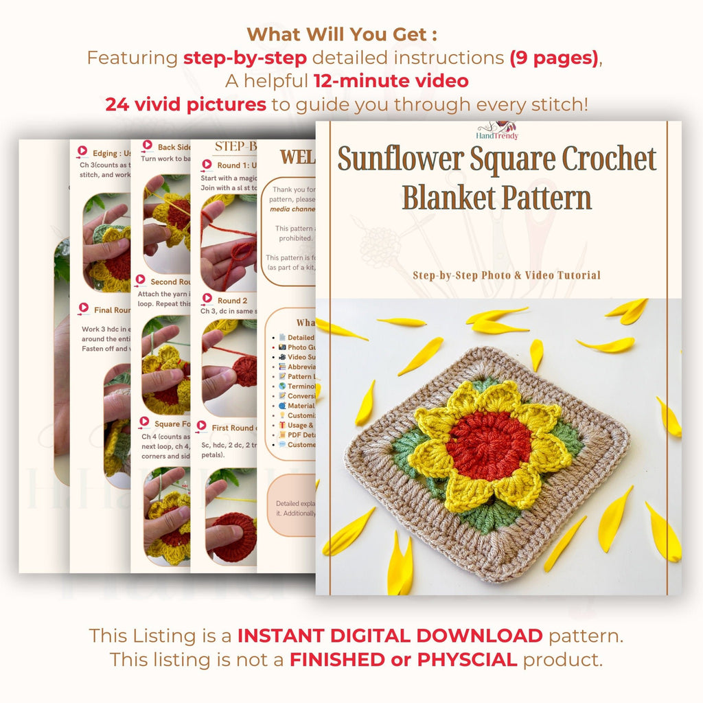 Sunflower Crochet Blanket Pattern - PDF Only - Perfect Housewarming or Mother's Day Gifts - Hand Trendy