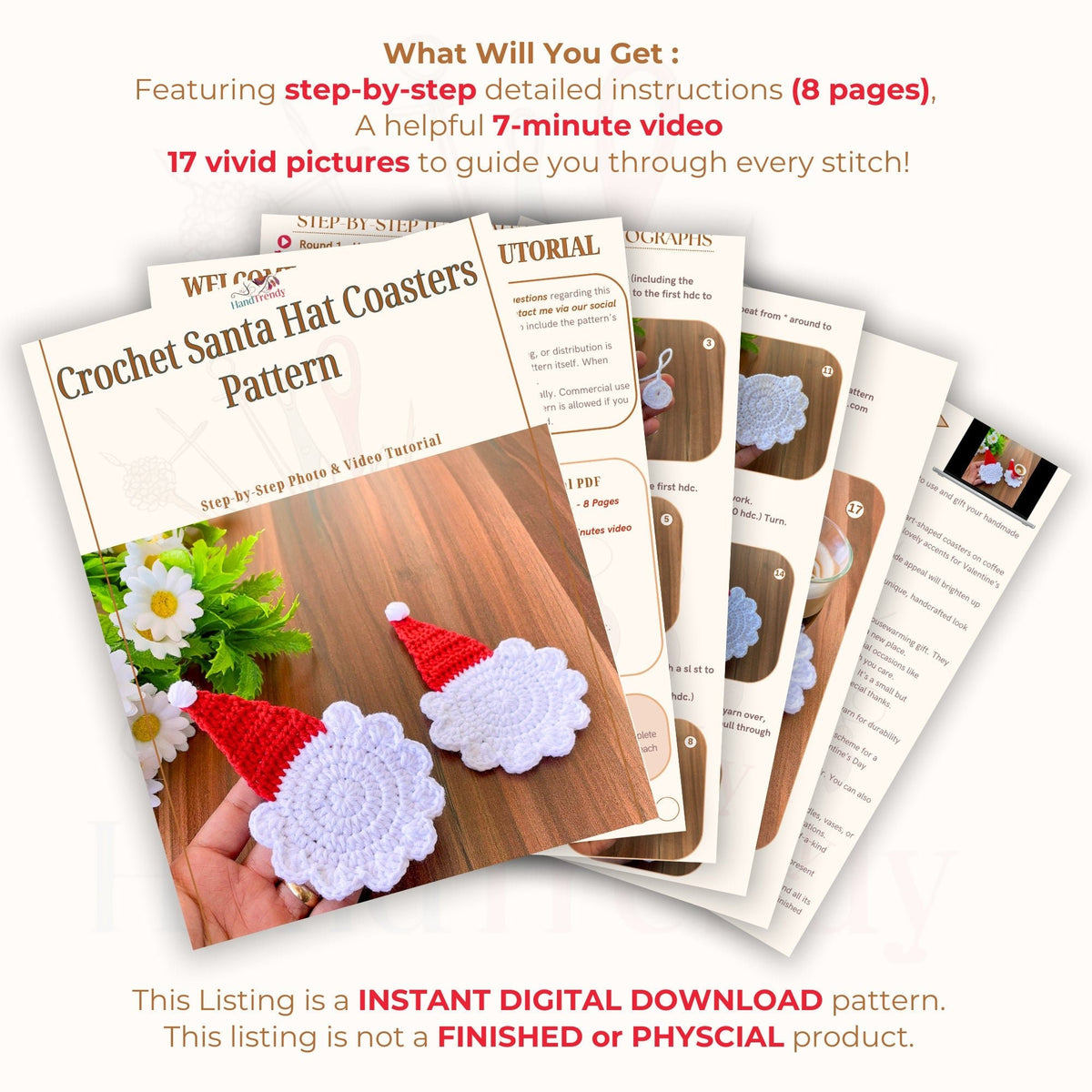 Crochet Santa Hat Coasters Pattern - Ideal for Coffee Lovers - Hand Trendy