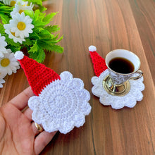 Crochet Santa Hat Coasters Pattern, Decorative Crochet Xmas Coasters for Holiday Home Decor, Ideal for Coffee Lovers