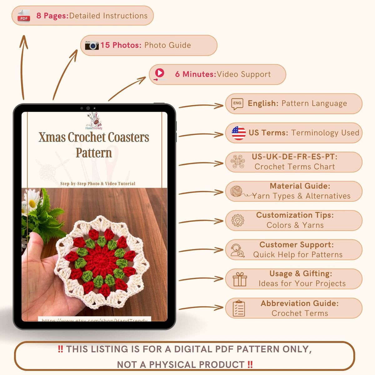 Xmas Crochet Coasters Pattern - Easy Christmas Doily Coasters for Beginners - Hand Trendy
