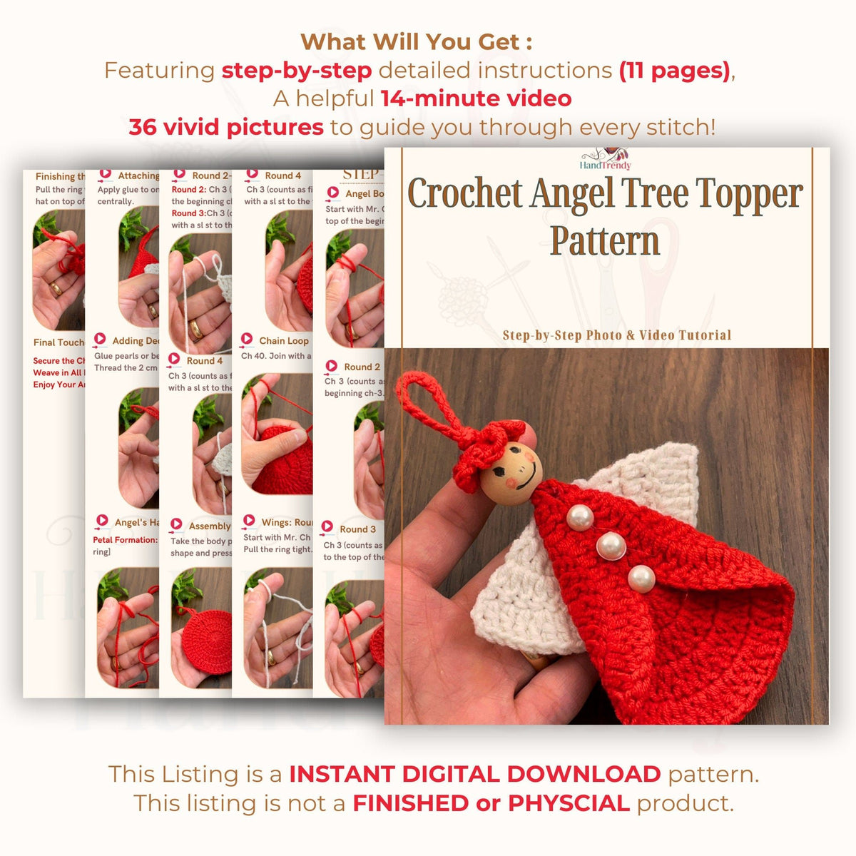 Crochet Angel Tree Topper Pattern | PDF Only - DIY Christmas Table Decoration - Hand Trendy