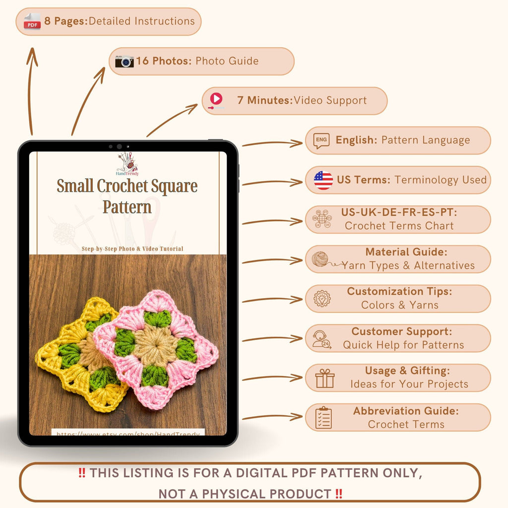Easy Crochet Square Pattern - Perfect for Beginners - Small Crochet Square Pattern - Hand Trendy