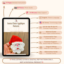 Handmade crochet Santa Claus applique with a red hat and white beard, featuring googly eyes. Perfect for Christmas decorations or as a festive ornament.