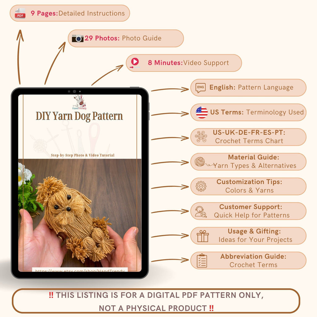 DIY Yarn Dog Pattern - Easy Craft Tutorial - Great Gift Idea for Crafters - Hand Trendy