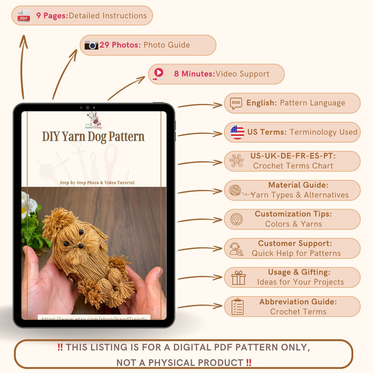 DIY Yarn Dog Pattern - Easy Craft Tutorial - Great Gift Idea for Crafters - Hand Trendy