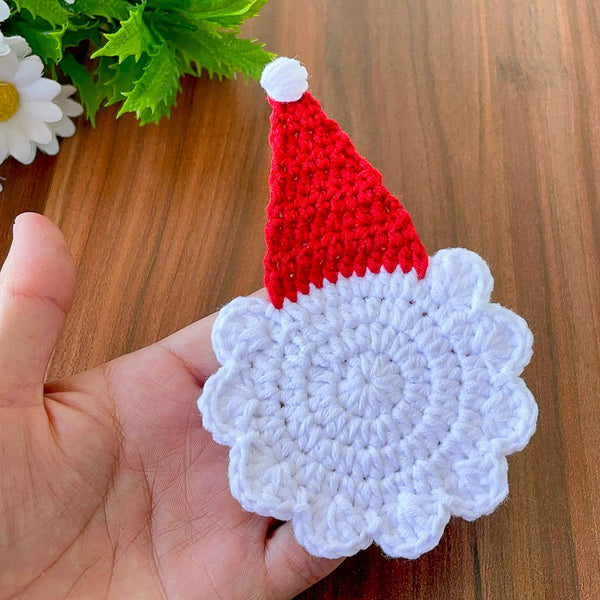 Crochet Santa Hat Coasters Pattern, Decorative Crochet Xmas Coasters for Holiday Home Decor, Ideal for Coffee Lovers