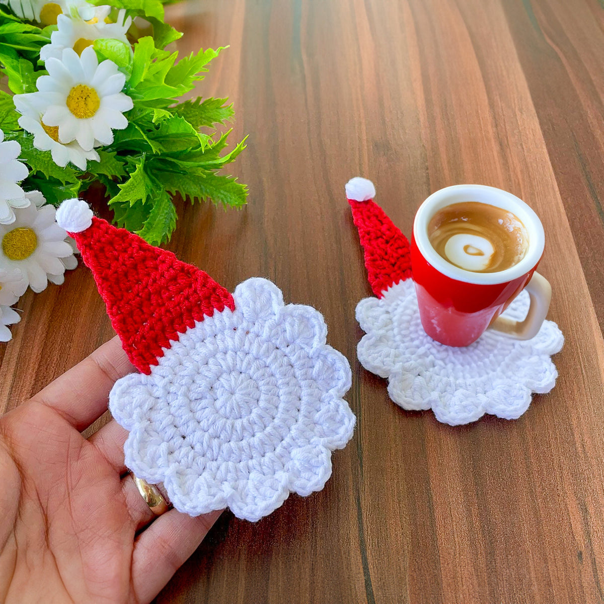 Crochet Santa Hat Coasters Pattern - Ideal for Coffee Lovers - Hand Trendy