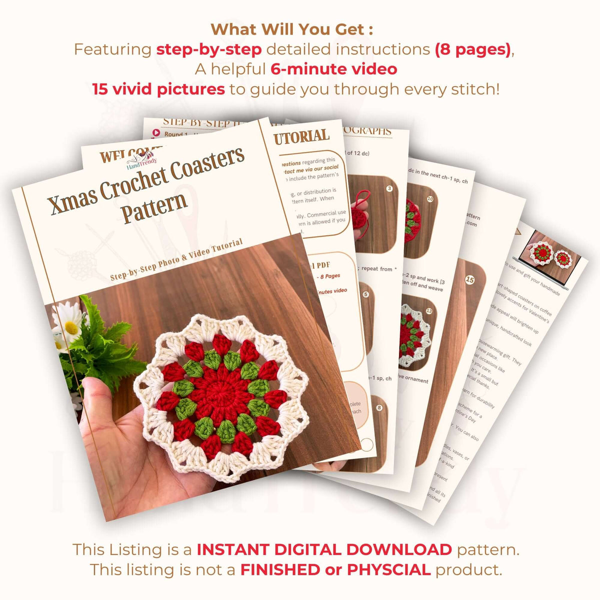 Xmas Crochet Coasters Pattern - Easy Christmas Doily Coasters for Beginners - Hand Trendy