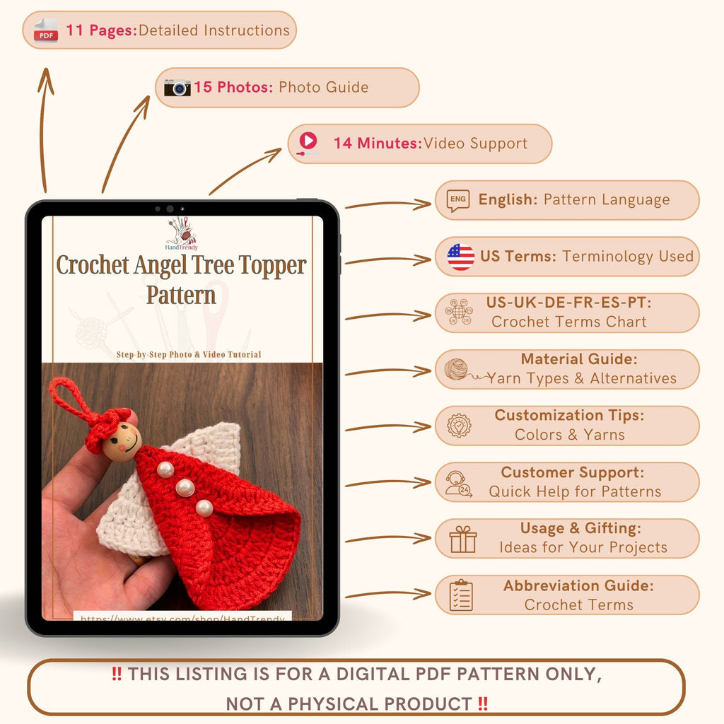 Crochet Angel Tree Topper Pattern | PDF Only - DIY Christmas Table Decoration - Hand Trendy