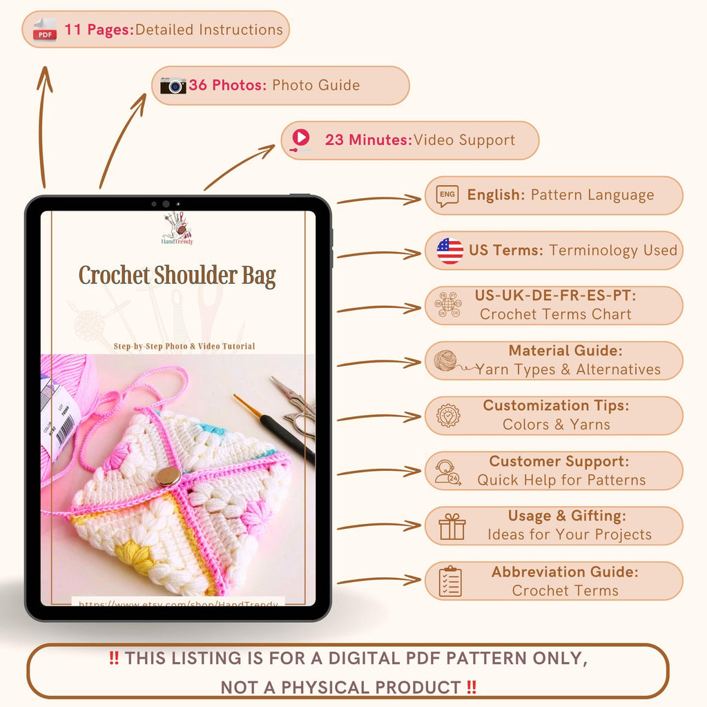 Pastel Flower Crochet Bag PDF Pattern– Colorful Yarn Purse Design - Hand Trendy