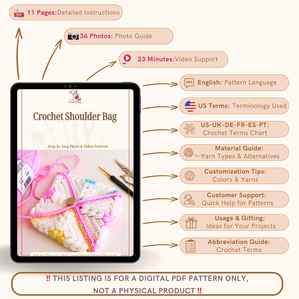 Pastel Flower Crochet Bag PDF Pattern– Colorful Yarn Purse Design - Hand Trendy