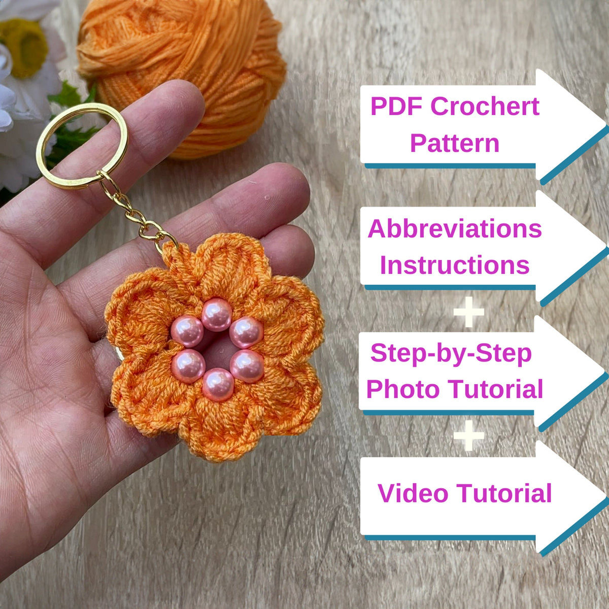 Easy Crochet Flower Keychain Pattern PDF - Pattern for Beginners - Hand Trendy