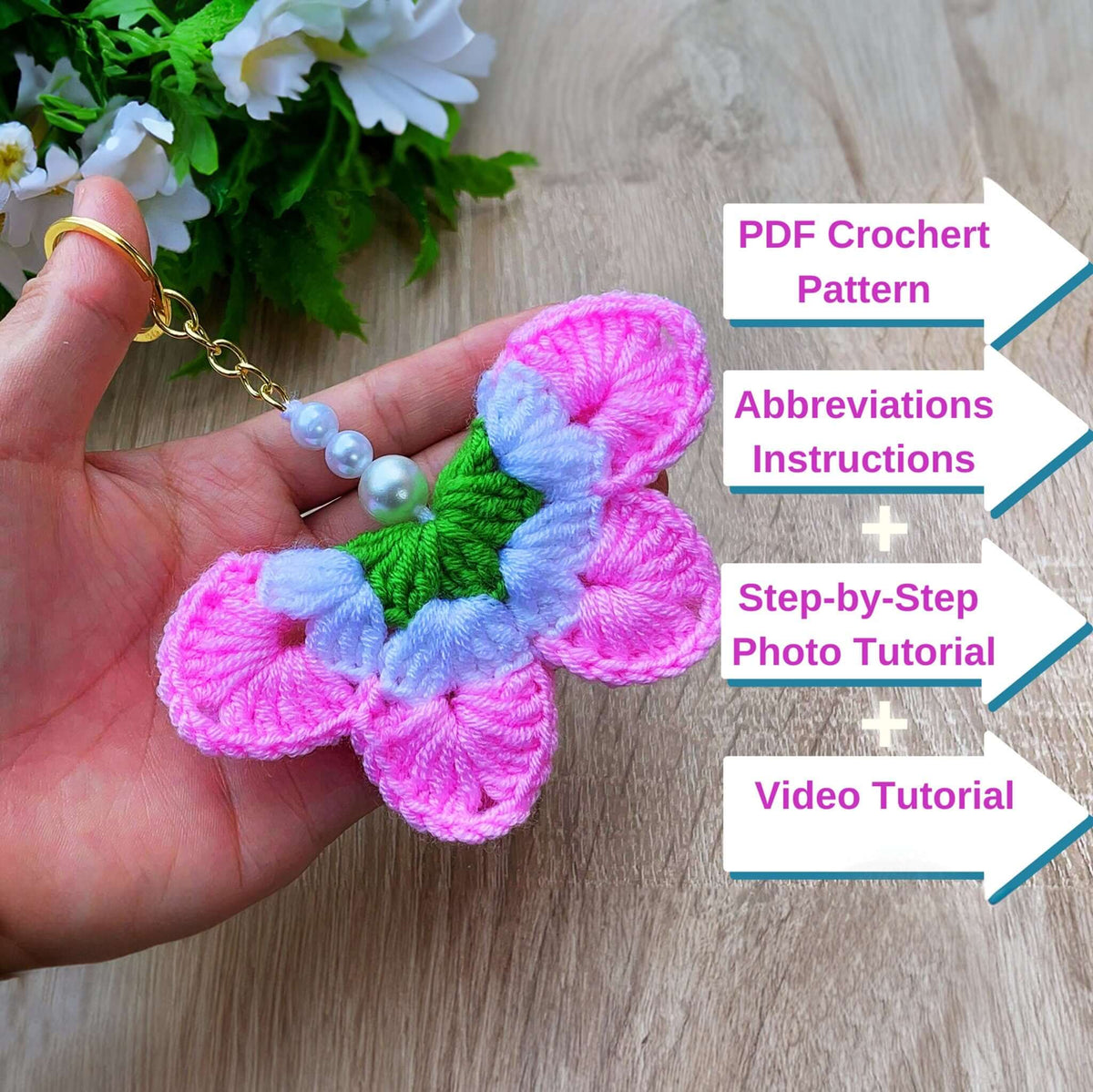 Easy Crochet Flower Keychain Pattern PDF - Easy PDF Tutorial for Beginners - Hand Trendy