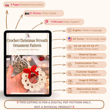 Handmade crochet Christmas wreath ornament pattern, beginner-friendly DIY holiday decor, red and white wreath crochet PDF tutorial