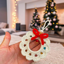 Handmade crochet Christmas wreath ornament pattern, beginner-friendly DIY holiday decor, red and white wreath crochet PDF tutorial