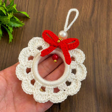 Handmade crochet Christmas wreath ornament pattern, beginner-friendly DIY holiday decor, red and white wreath crochet PDF tutorial