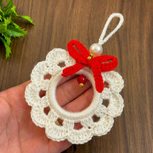 Handmade crochet Christmas wreath ornament pattern, beginner-friendly DIY holiday decor, red and white wreath crochet PDF tutorial
