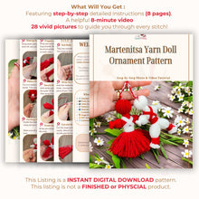 Traditional Bulgarian Martenitsa yarn dolls, Pizho and Penda, made from red and white yarn for Baba Marta Day celebrations.
