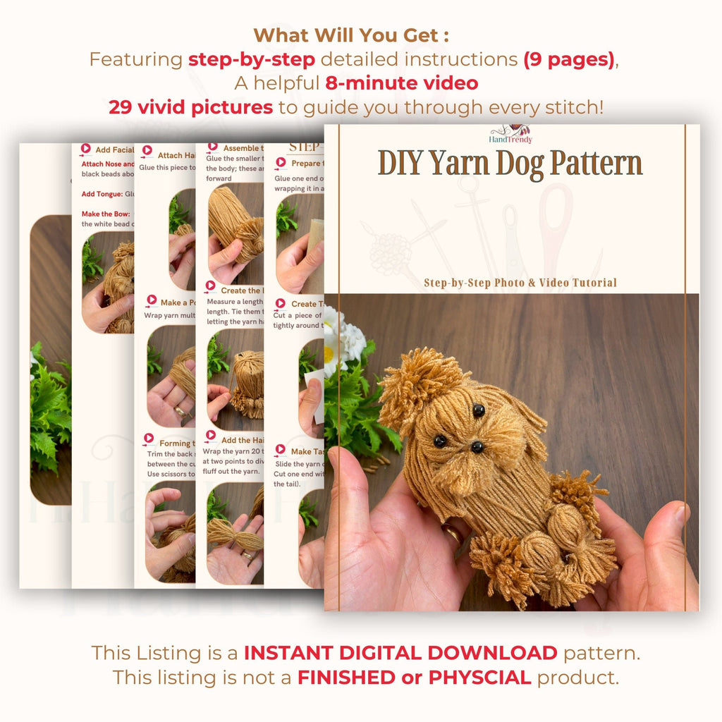 DIY Yarn Dog Pattern - Easy Craft Tutorial - Great Gift Idea for Crafters - Hand Trendy