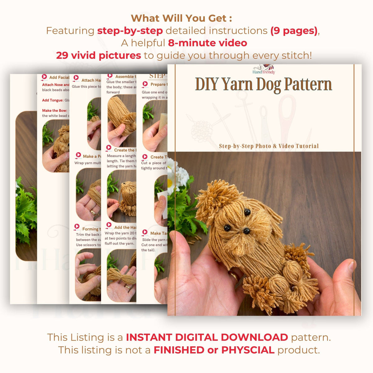 DIY Yarn Dog Pattern - Easy Craft Tutorial - Great Gift Idea for Crafters - Hand Trendy