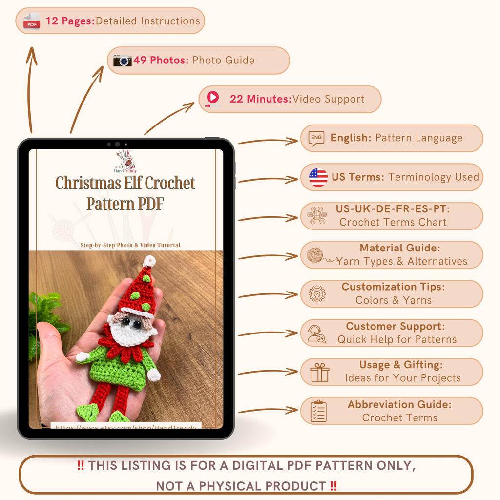 Christmas Elf Crochet PDF - Amigurumi Ornament - DIY Christmas Tree Decoration - Hand Trendy