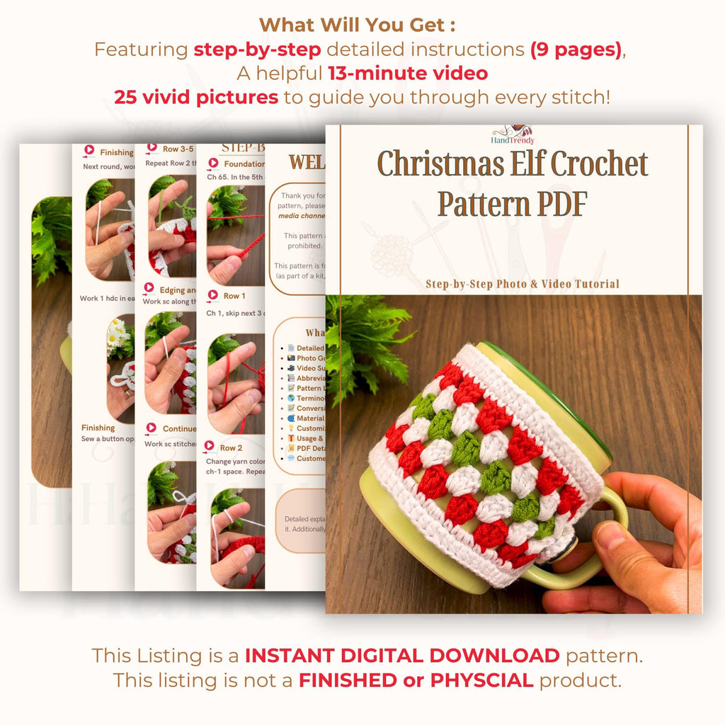 Christmas Crochet Mug Cozy Pattern PDF - Crochet Cup Sleeve Tutorial - Hand Trendy