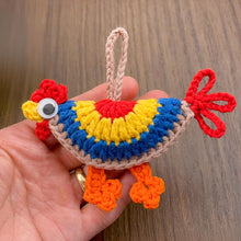 Colorful crochet chicken keychain pattern perfect for handmade gifts, home decor, or unique bag accessories. Instant PDF download available